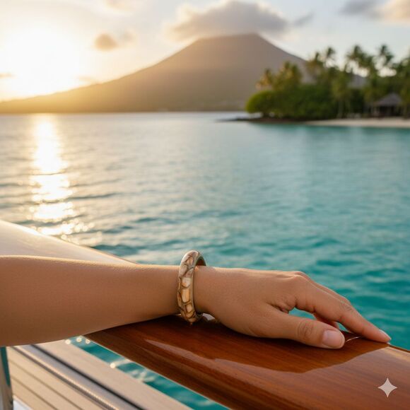 Vintage 1970s Mosaic Shell Inlay Bangle Brass Bracelet Boho Natural Earth Tone - Picture 2 of 10